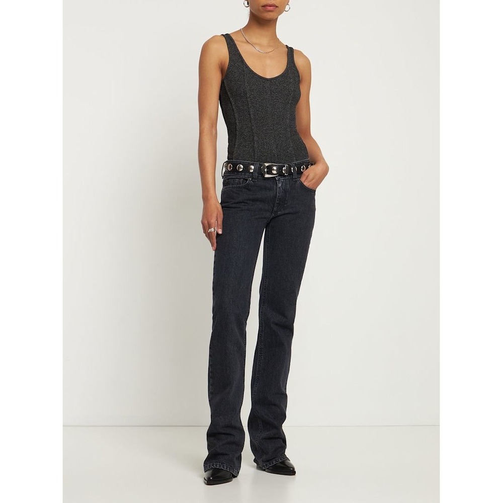 NWT AGOLDE Elna Bodysuit Salt and Pepper Grey Black Sz XS Ribbed Fitted Stretch